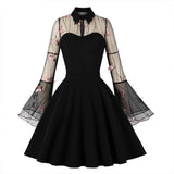 Vintage Mesh Butterfly Embroidery Trumpet Sleeve Dress