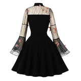 Vintage Mesh Butterfly Embroidery Trumpet Sleeve Dress