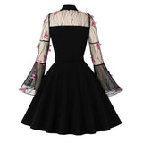 Vintage Mesh Butterfly Embroidery Trumpet Sleeve Dress