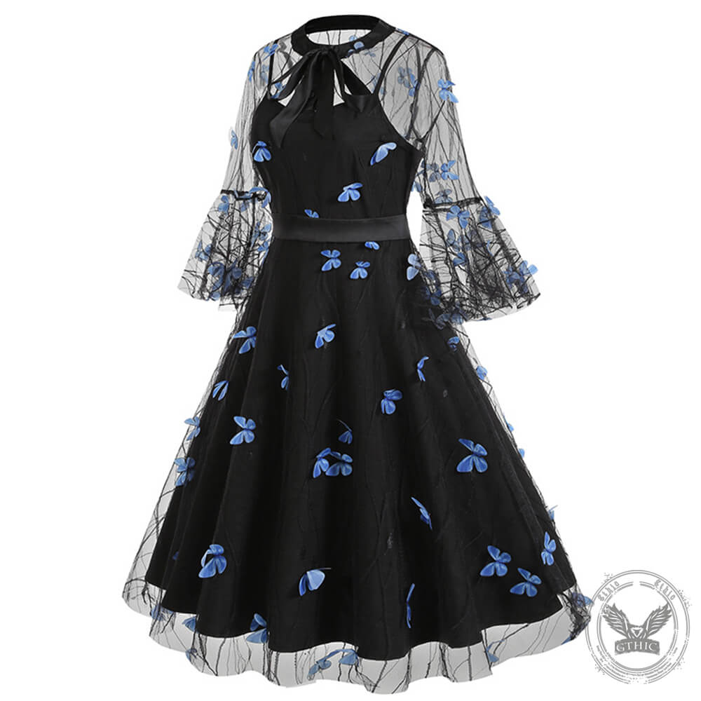 Vintage Mesh Embroidered Bow Dress | Gthic.com