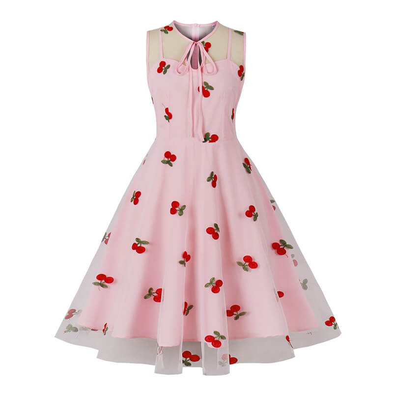 Vintage Mesh Embroidered Sleeveless Dress | Gthic.com