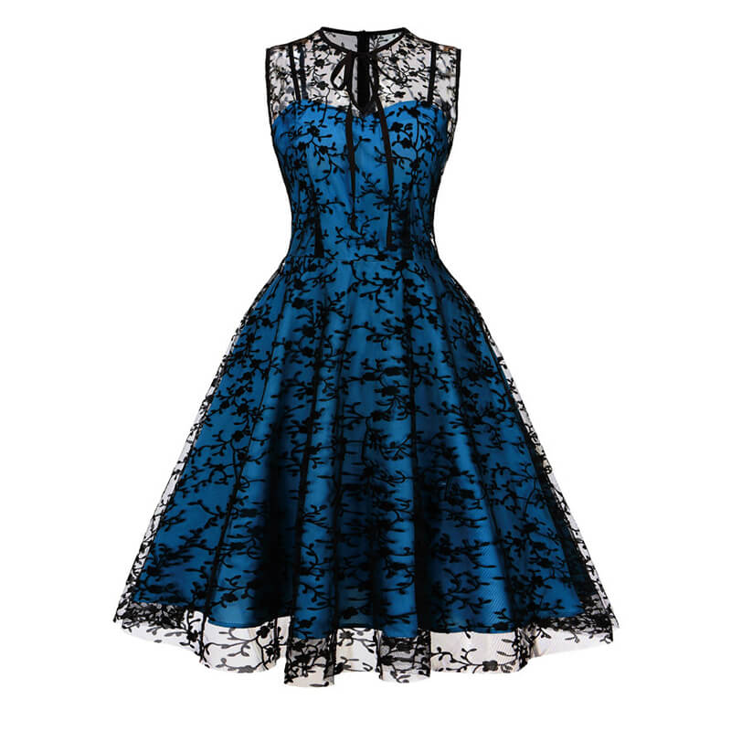 Vintage Mesh Embroidered Sleeveless Dress, Blue / S (Bust 92 cm) Vintage Mesh Embroidered Sleeveless Dress, Blue / S (Bust 92 cm)