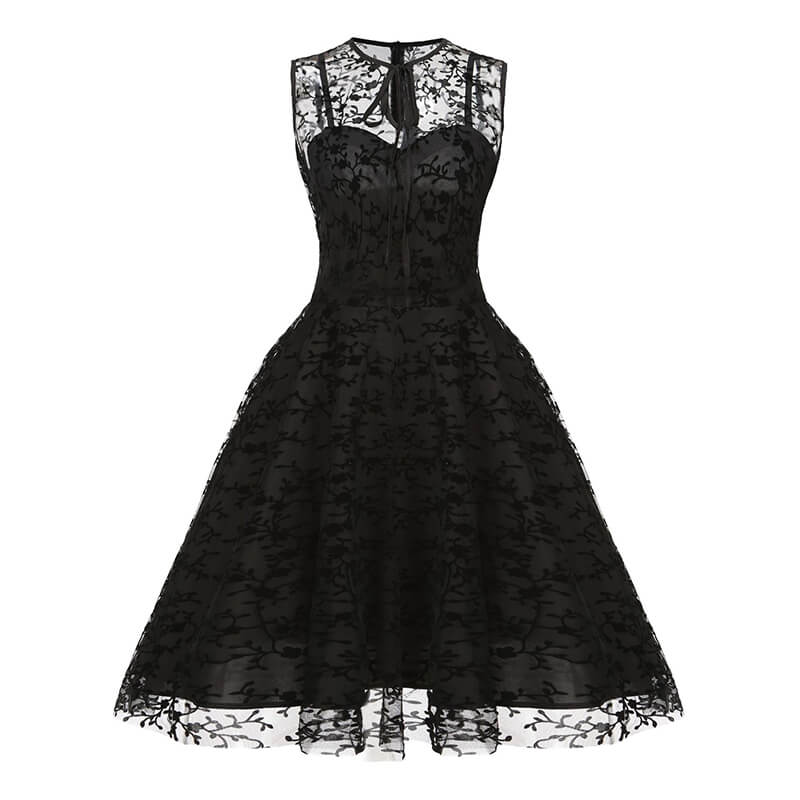 Vintage Mesh Embroidered Sleeveless Dress | Gthic.com