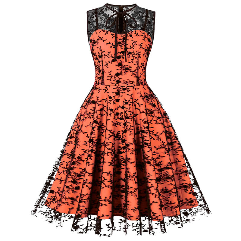 Vintage Mesh Embroidered Sleeveless Dress | Gthic.com