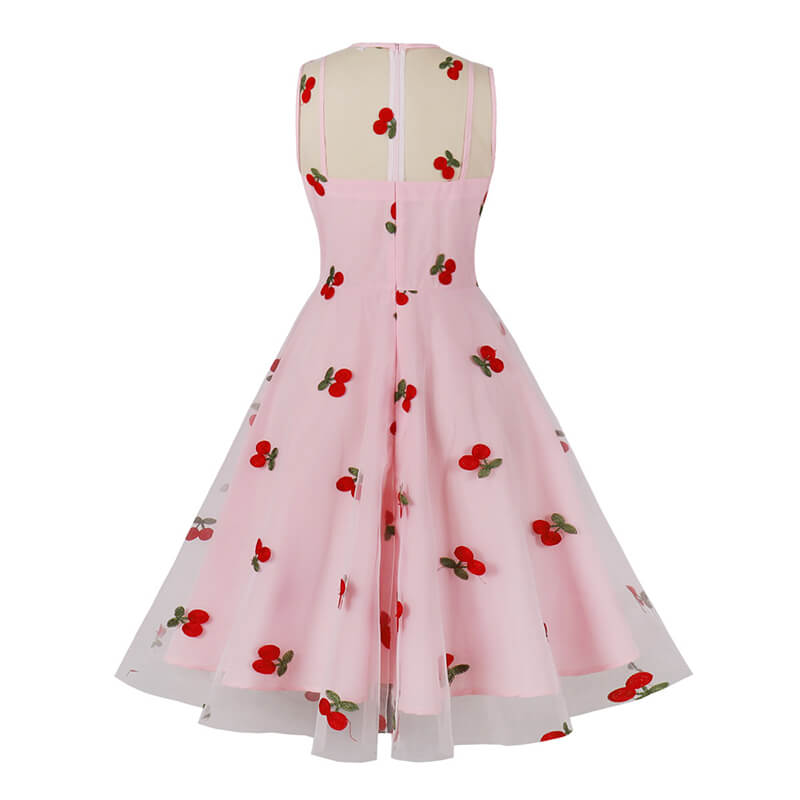 Vintage Mesh Embroidered Sleeveless Dress