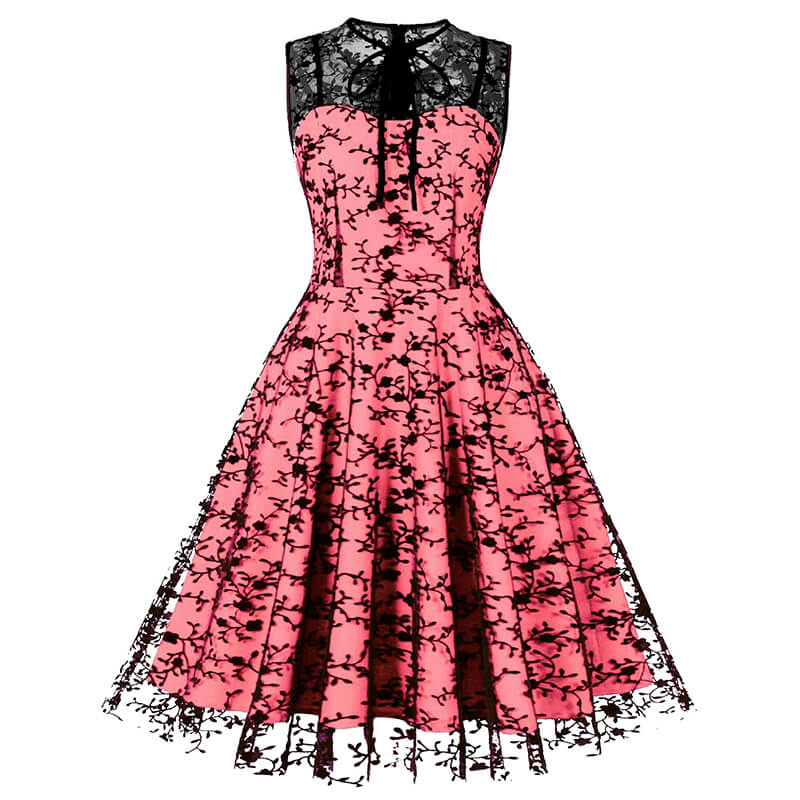 Vintage Mesh Embroidered Sleeveless Dress | Gthic.com