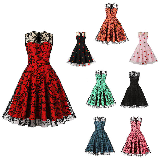 Vintage Mesh Embroidered Sleeveless Dress | Gthic.com
