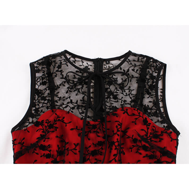 Vintage Mesh Embroidered Sleeveless Dress