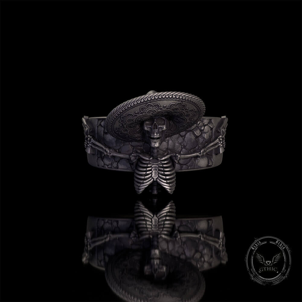 Vintage Mexican Skull Sterling Silver Biker Pistol Ring | Gthic.com