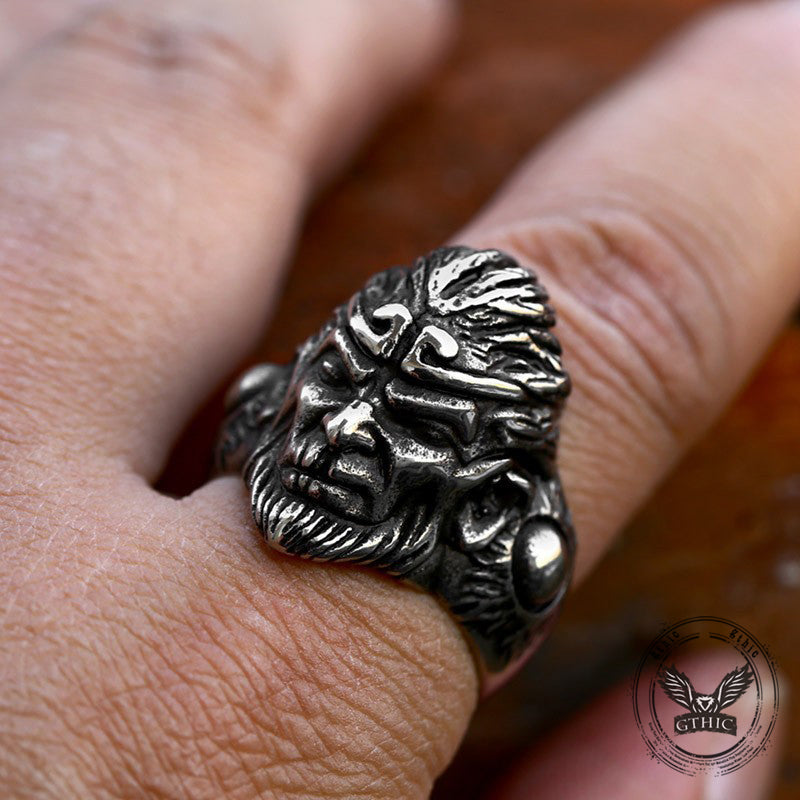 Vintage Monkey King Stainless Steel Ring 02 | Gthic.com