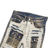 Pantalones vintage de algodón con patchwork y múltiples bolsillos
