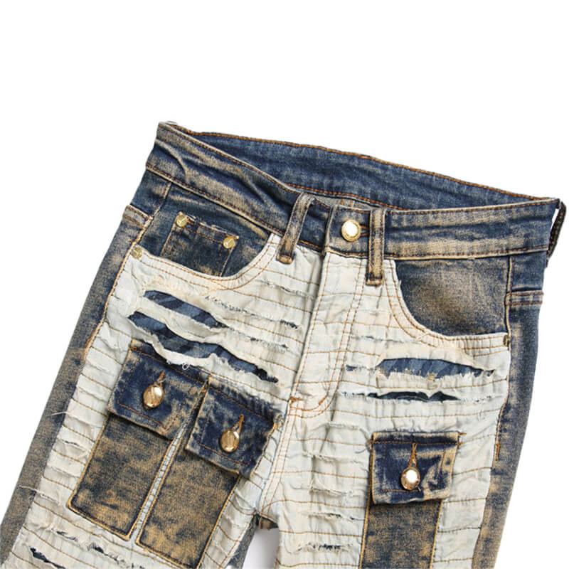 Vintage Multi-Pocket Patchwork Cotton Pants