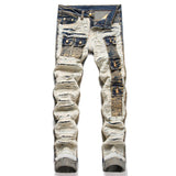 Pantalones vintage de algodón con patchwork y múltiples bolsillos