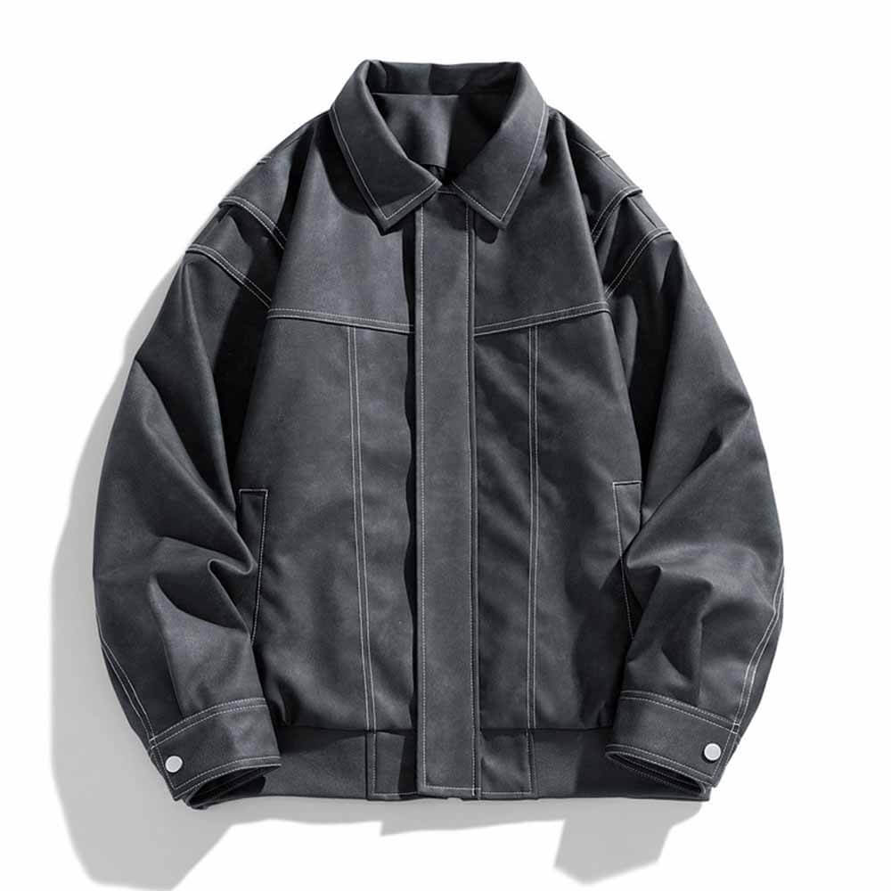 Vintage Multicolor Lapel Casual Leather Jacket | Gthic.com