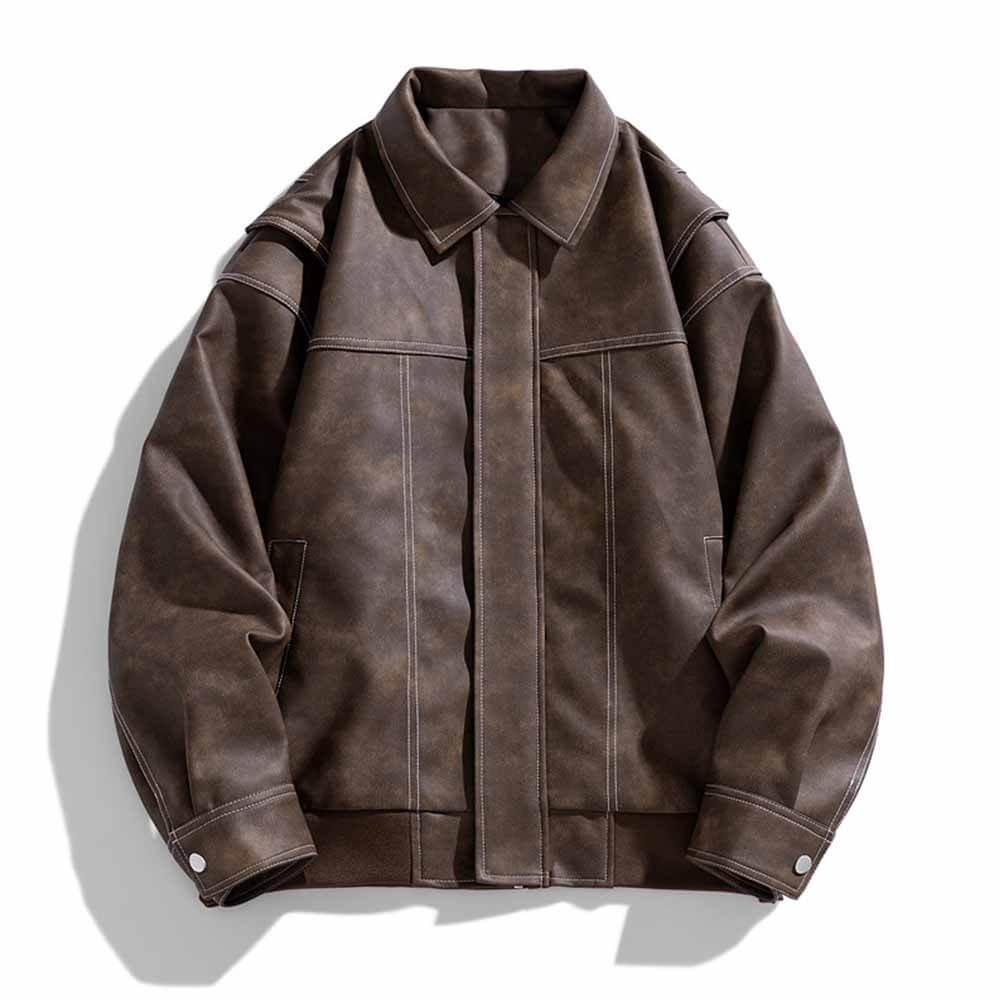 Vintage Multicolor Lapel Casual Leather Jacket | Gthic.com