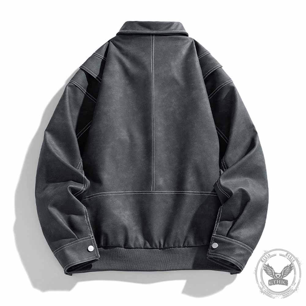 Vintage Multicolor Lapel Casual Leather Jacket | Gthic.com