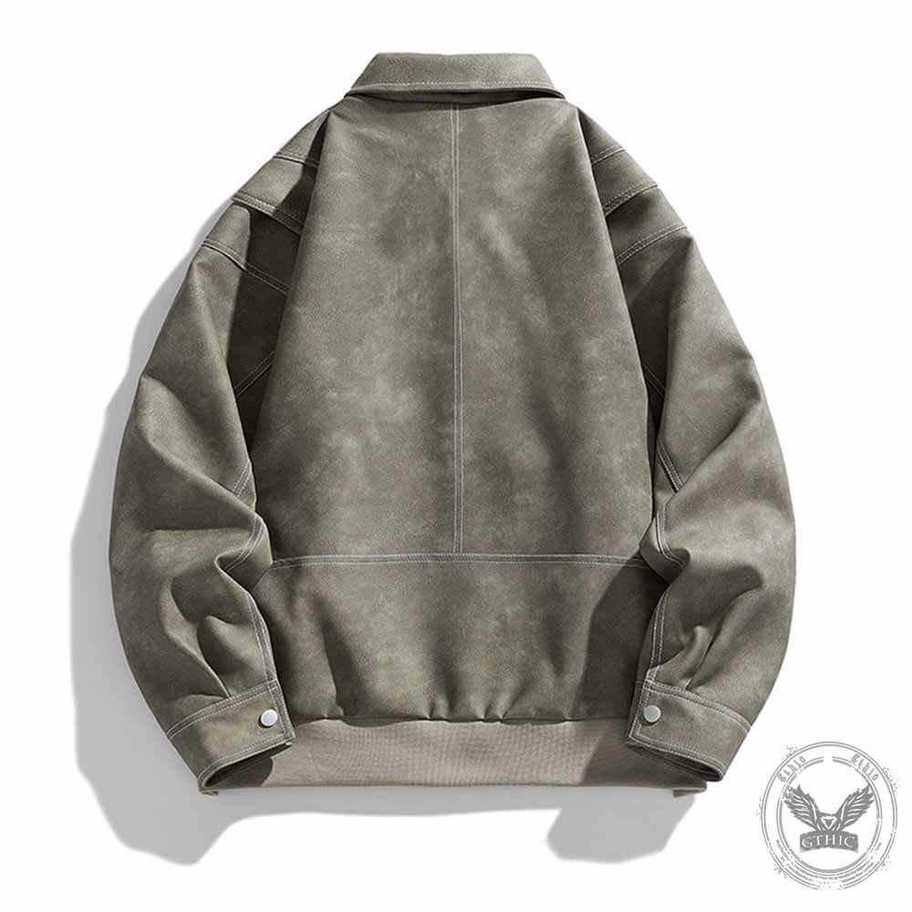 Vintage Multicolor Lapel Casual Leather Jacket | Gthic.com