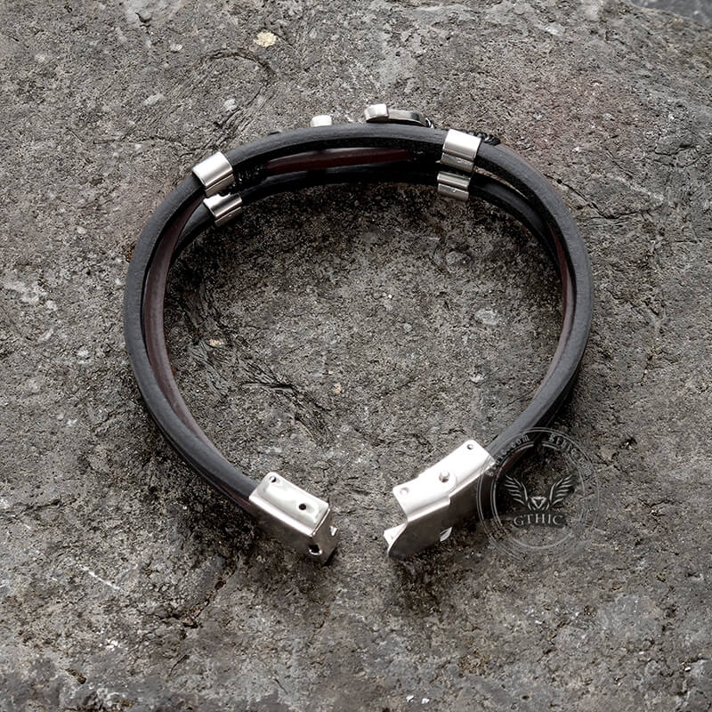 Vintage Multilayer Leather Anchor Stainless Steel Bracelet