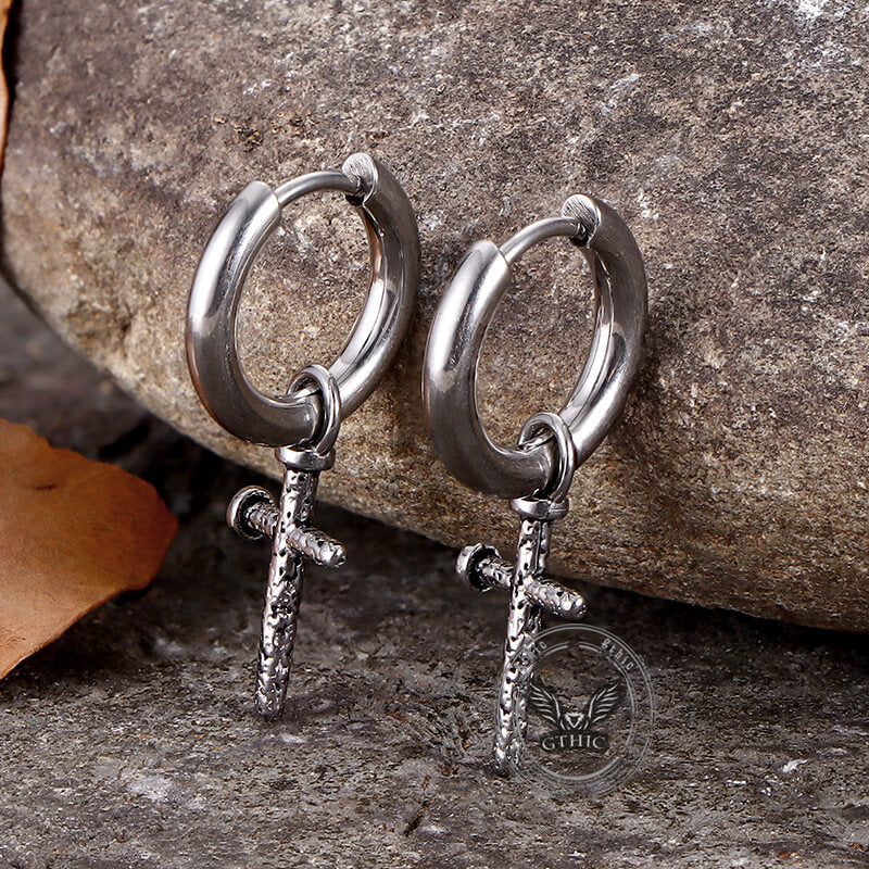 Vintage Nail Cross Stainless Steel Stud Earrings | Ghtic.com