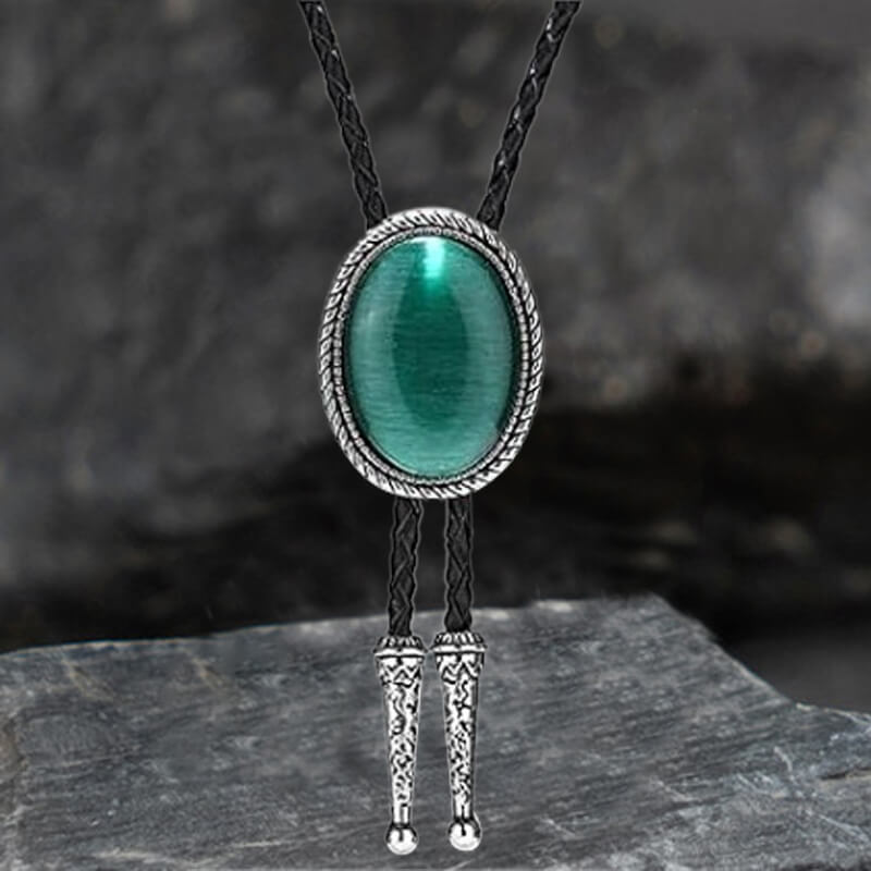 Vintage Natural Gemstone Cowboy Alloy Bolo Tie | Gthic.com