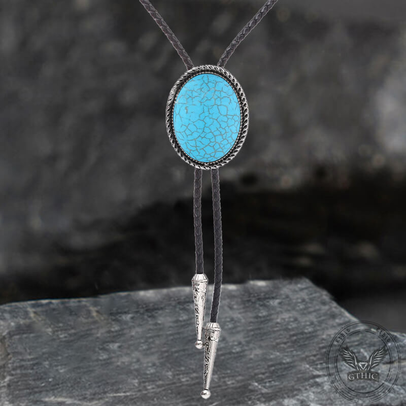 Vintage Natural Gemstone Cowboy Alloy Bolo Tie