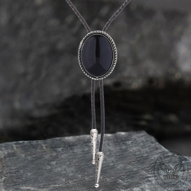 Vintage Natural Gemstone Cowboy Alloy Bolo Tie