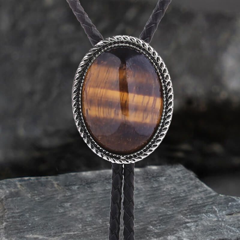 Vintage Natural Gemstone Cowboy Alloy Bolo Tie | Gthic.com