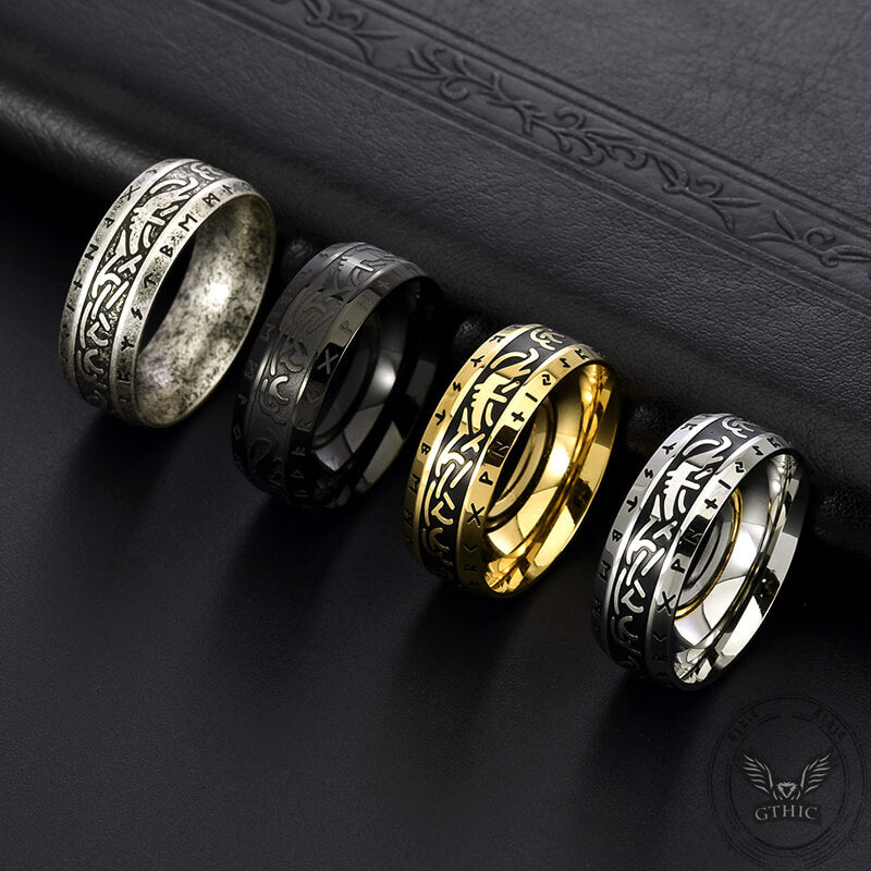 Vintage Nordic Runes Stainless Steel Viking Ring | Gthic.com