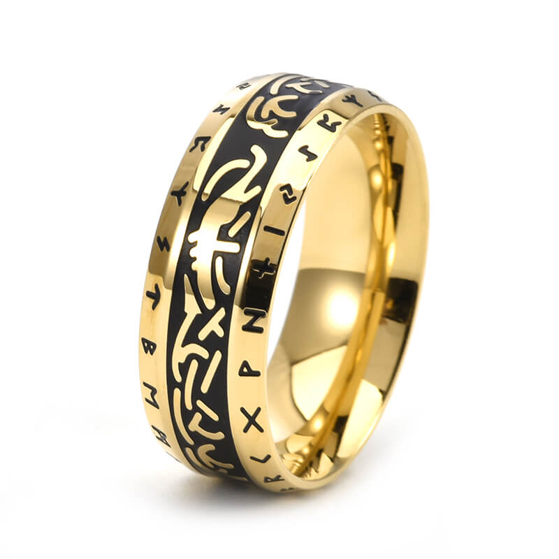 Vintage Nordic Runes Stainless Steel Viking Ring | Gthic.com