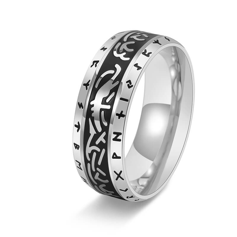 Vintage Nordic Runes Stainless Steel Viking Ring | Gthic.com
