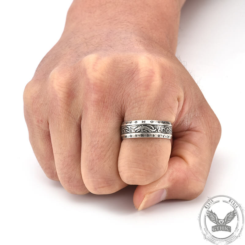 Vintage Nordic Runes Stainless Steel Viking Ring | Gthic.com