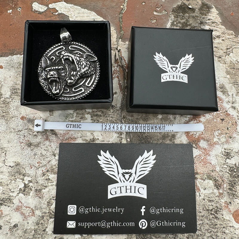 Vintage Nordic Wolf Valknut Stainless Steel Viking Pendant