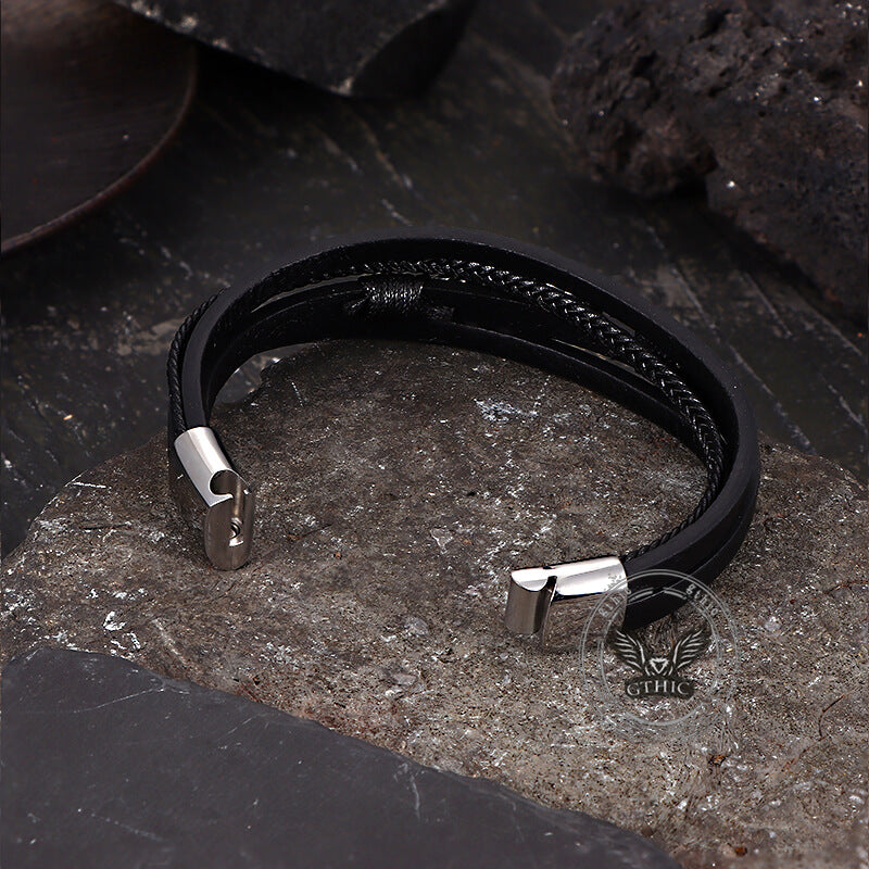 Vintage Octagonal Star Stainless Steel Leather Bracelet