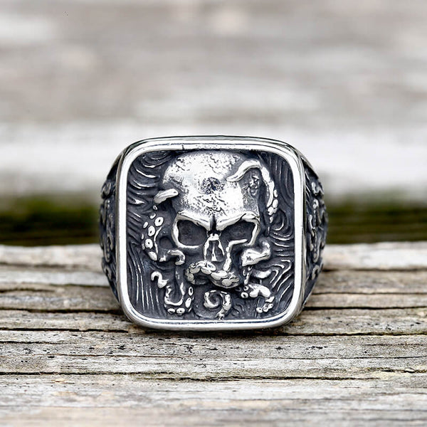 Vintage Octopus Skull Stainless Steel Ring | Gthic.com