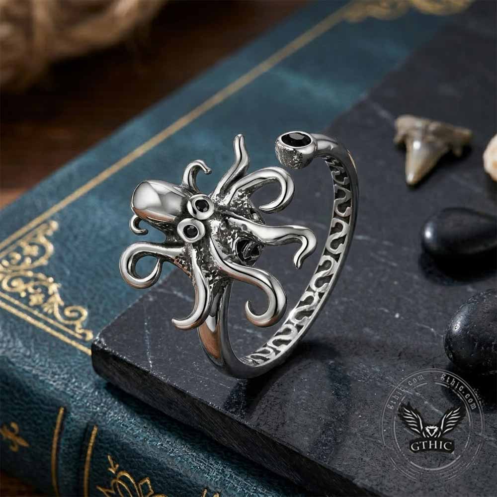 Vintage Octopus Stainless Steel Spinner Open Ring | Gthic.com