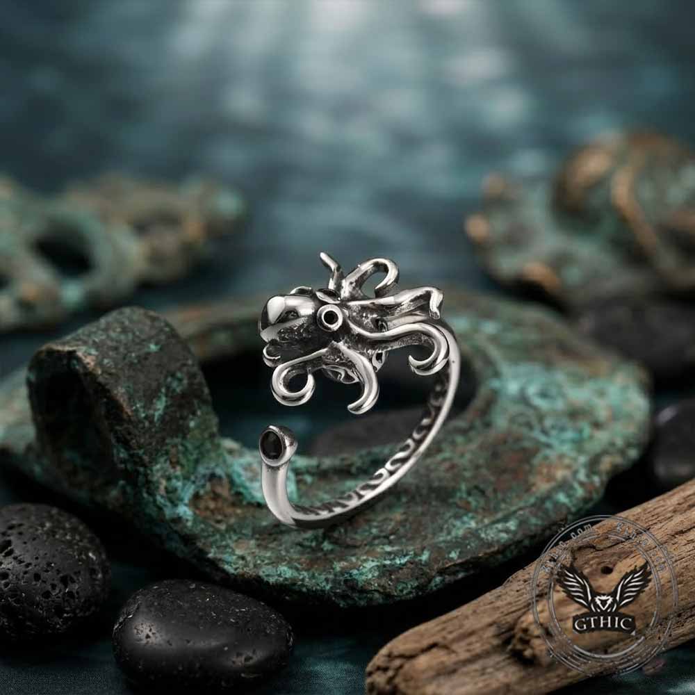 Vintage Octopus Stainless Steel Spinner Open Ring | Gthic.com