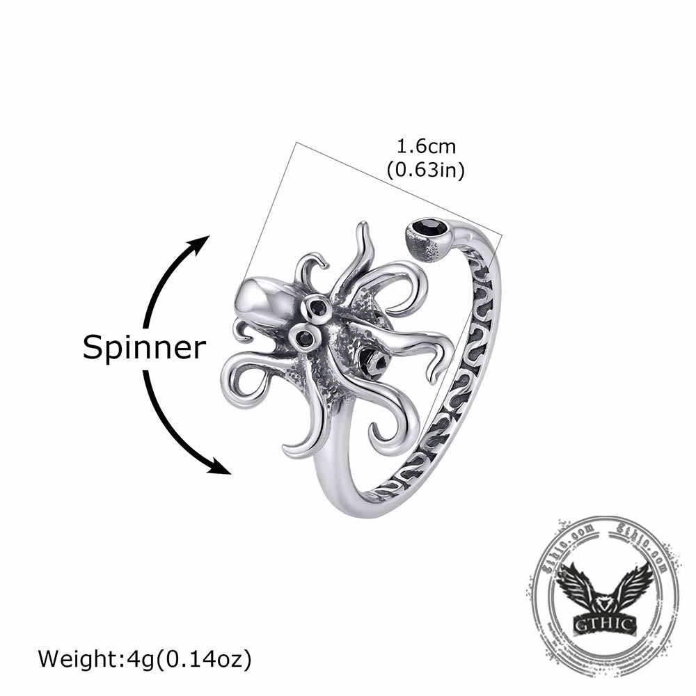 Vintage Octopus Stainless Steel Spinner Open Ring