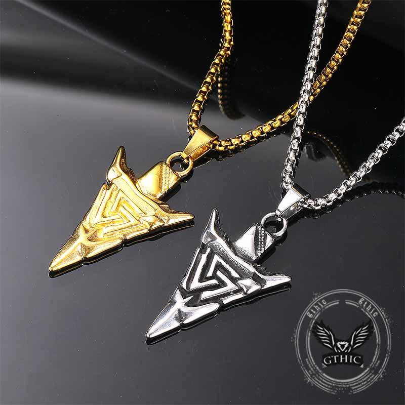 Vintage Odin Triangle Rune Stainless Steel Arrow Pendant 01 | Gthic.com