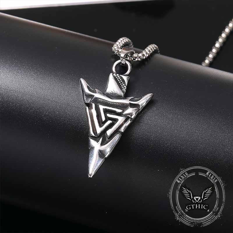 Vintage Odin Triangle Rune Stainless Steel Arrow Pendant 02 | Gthic.com