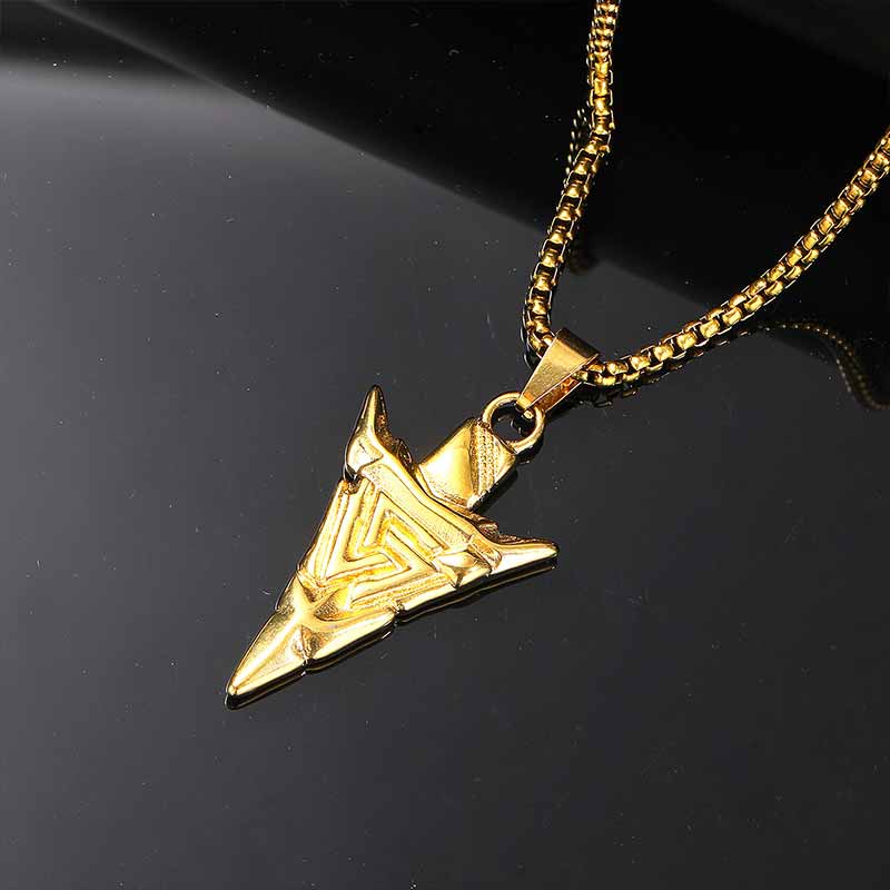 Vintage Odin Triangle Rune Stainless Steel Arrow Pendant 03 | Gthic.com