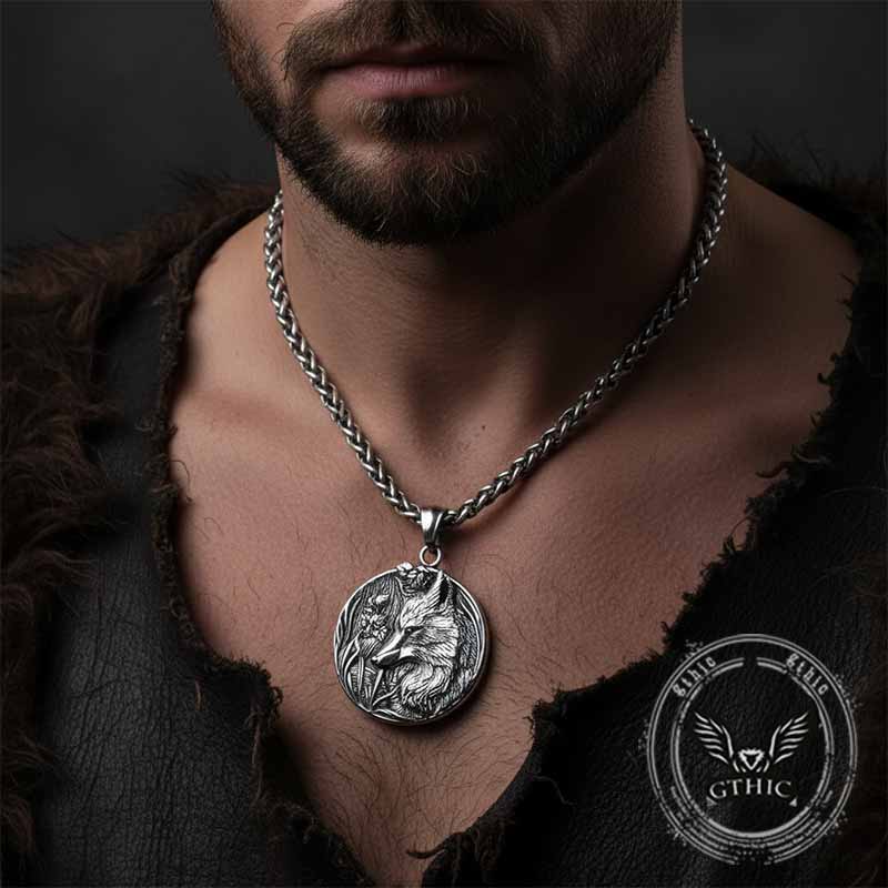 Vintage Odin Wolf Stainless Steel Viking Pendant | Gthic.com