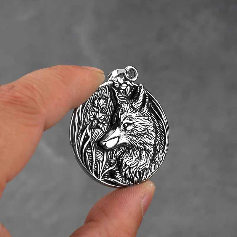 Vintage Odin Wolf Stainless Steel Viking Pendant