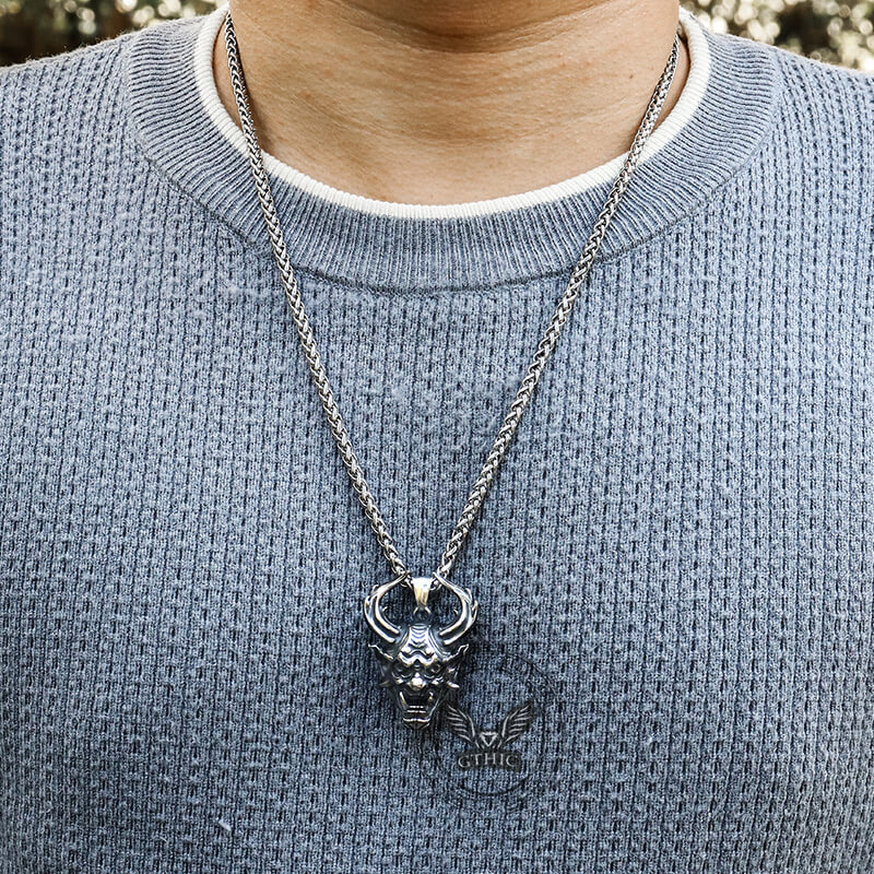 Vintage Oni Mask Stainless Steel Pendant | Gthic.com