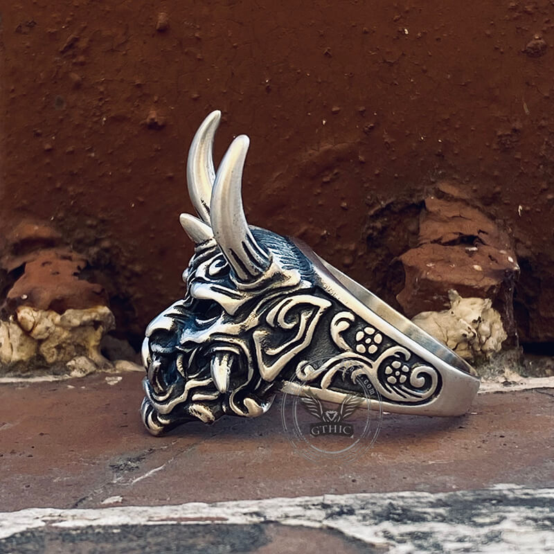 Vintage Oni Mask Sterling Silver Ring | Gthic.com