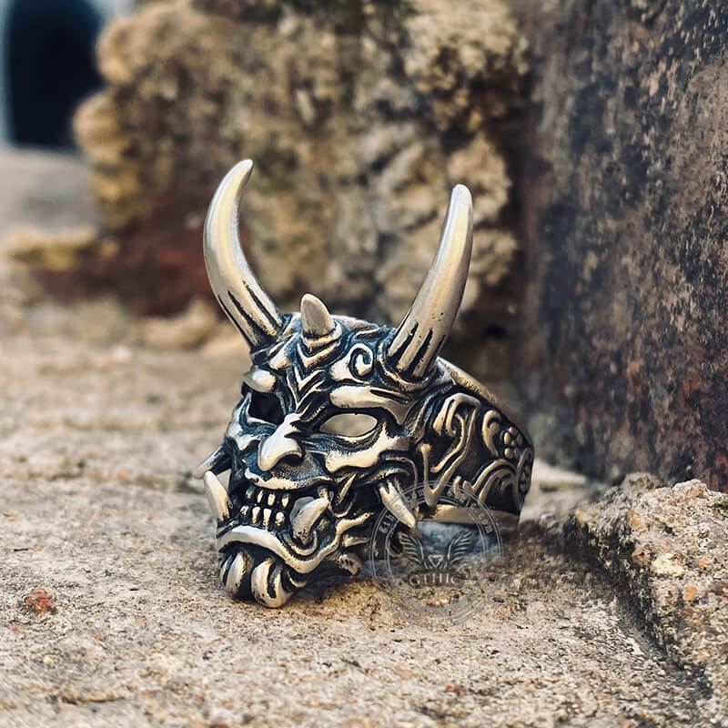 Vintage Oni Mask Sterling Silver Ring | Gthic.com