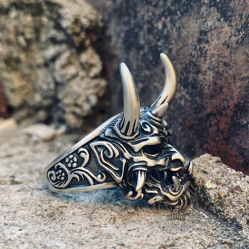 Vintage Oni Mask Sterling Silver Ring | Gthic.com