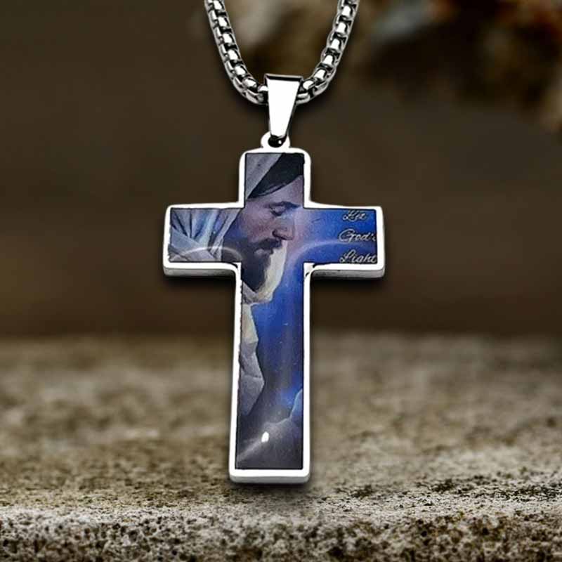 Vintage Painted Jesus Cross Stainless Steel Pendant