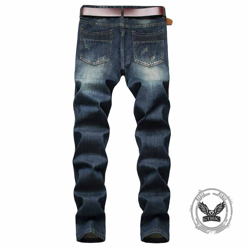 Vintage Patches Decoration Ripped Straight Jeans 02 | Gthic.com