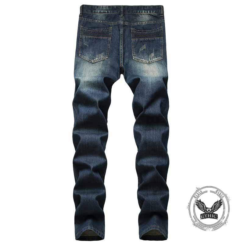 Vintage Patches Decoration Ripped Straight Jeans