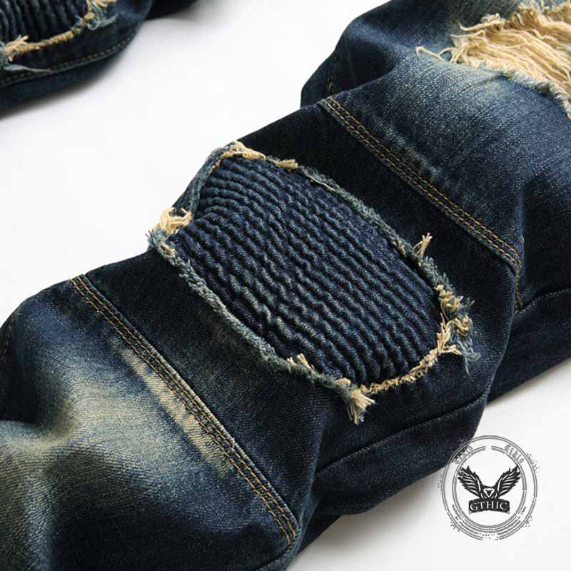 Vintage Patches Decoration Ripped Straight Jeans